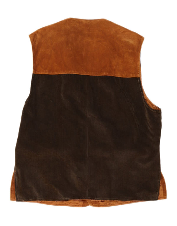 Vintage Ανδρικό Suede Gilet IT 52 XL Beige Colourblock Leather