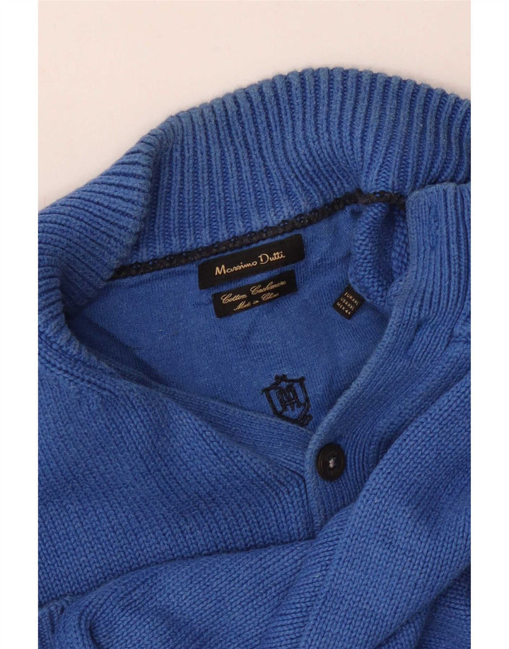 Ανδρικό πουλόβερ Massimo Dutti με κουμπιά για λαιμό 2XL μπλε βαμβακερό