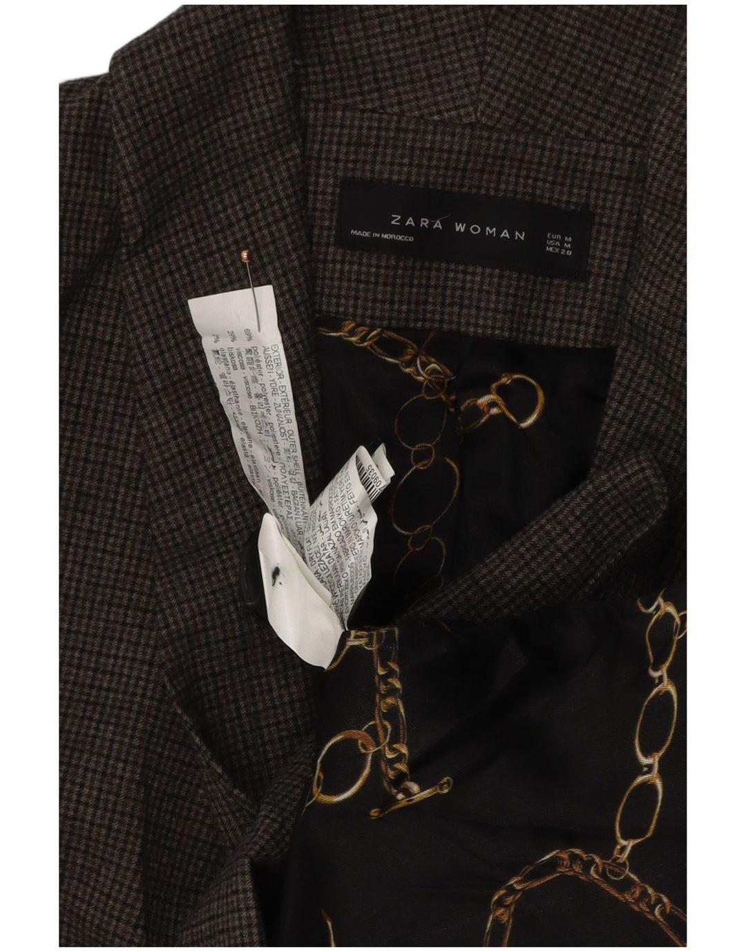 ZARA Womens Double Breasted Blazer Jacket UK 14 Medium Grey Gingham