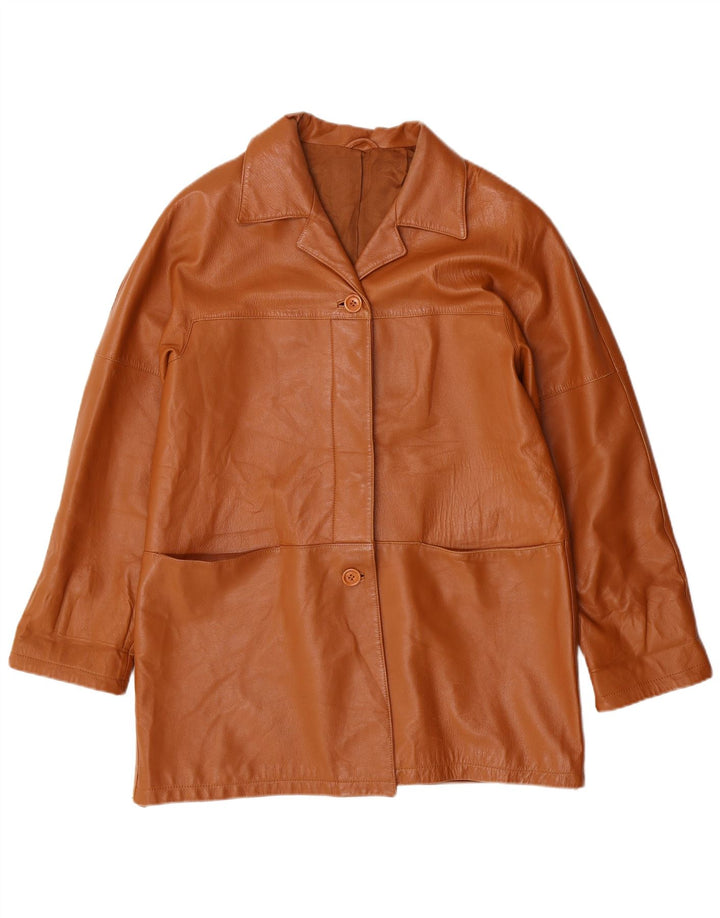 VINTAGE Womens Leather Coat IT 42 Medium Brown Leather