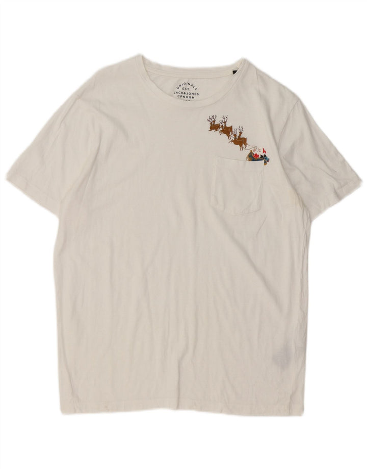 Jack & Jones Ανδρικό γραφικό μπλουζάκι Μπλουζάκι, μεσαίο λευκό βαμβακερό
