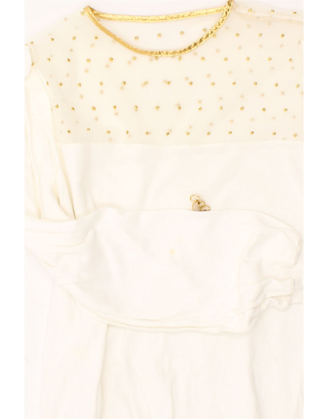 VINTAGE Womens Top Long Sleeve UK 10 Small White Spotted Vintage Vintage and Second-Hand Vintage from Messina Hembry 