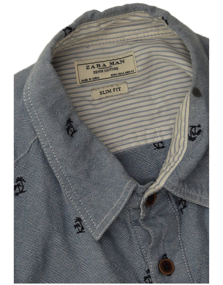 Zara Ανδρικό πουλόβερ πουκάμισο Slim Fit Βαμβακερό με μεγάλο μπλε στίγμα