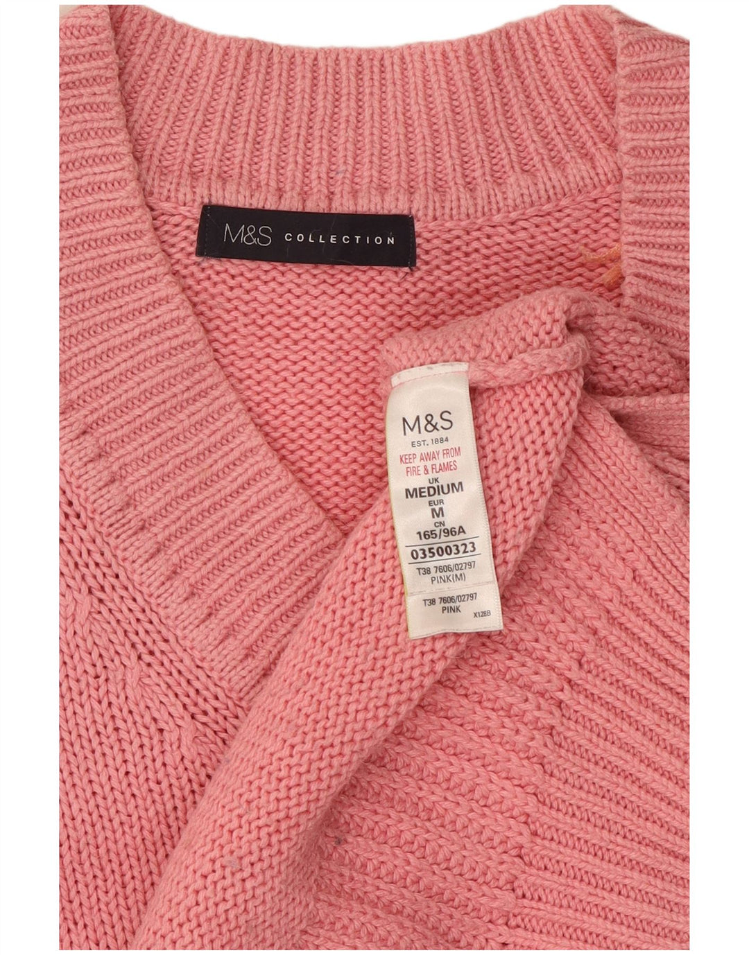 Marks & Spencer Γυναικείο πουλόβερ με λαιμόκοψη με V-λαιμόκοψη UK 14 Μεσαίο ροζ βαμβακερό