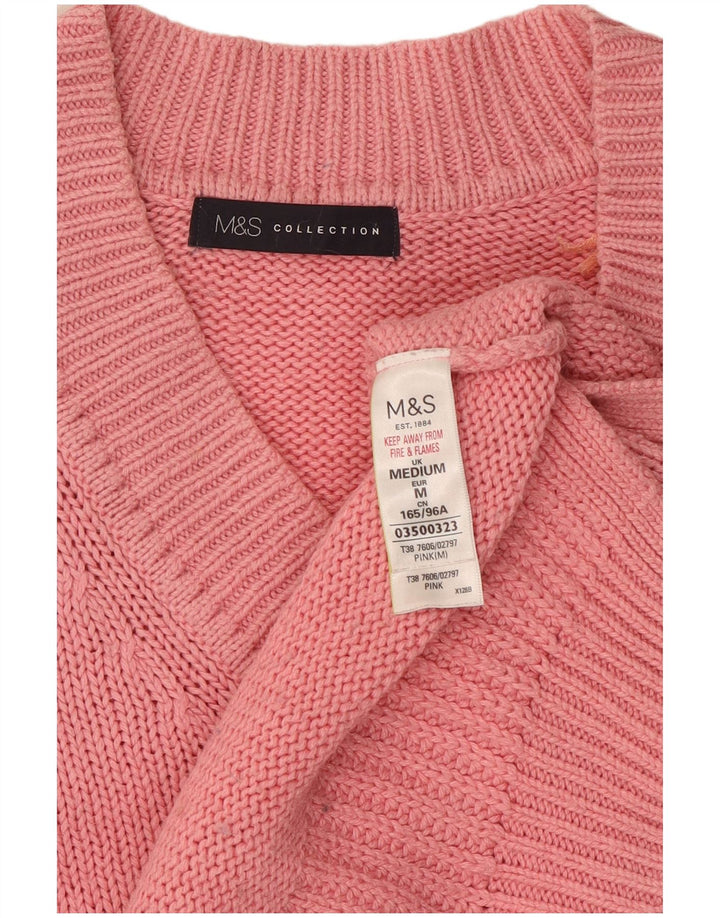 Marks & Spencer Γυναικείο πουλόβερ με λαιμόκοψη με V-λαιμόκοψη UK 14 Μεσαίο ροζ βαμβακερό