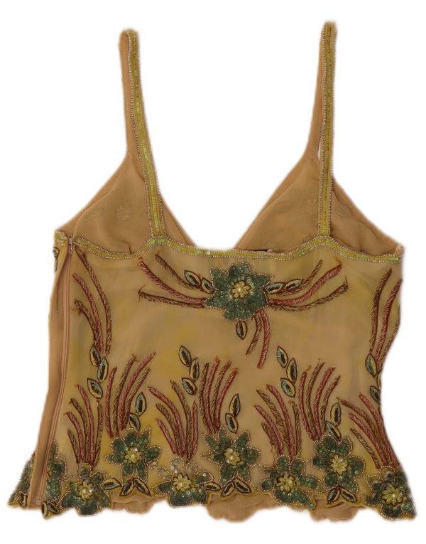 Vintage Womens Crop Cami Top IT 44 Medium Beige Floral Silk