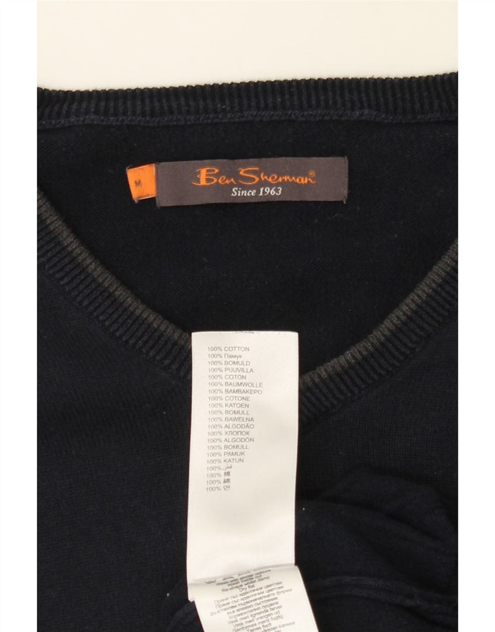 BEN SHERMAN Mens V-Neck Jumper Sweater Medium Navy Blue Cotton Vintage Ben Sherman and Second-Hand Ben Sherman from Messina Hembry 