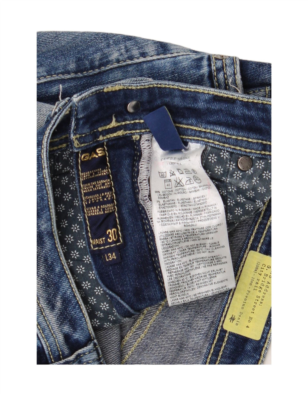 Gas Womens Albert Distressed Slim Jeans W30 L27 Blue Cotton