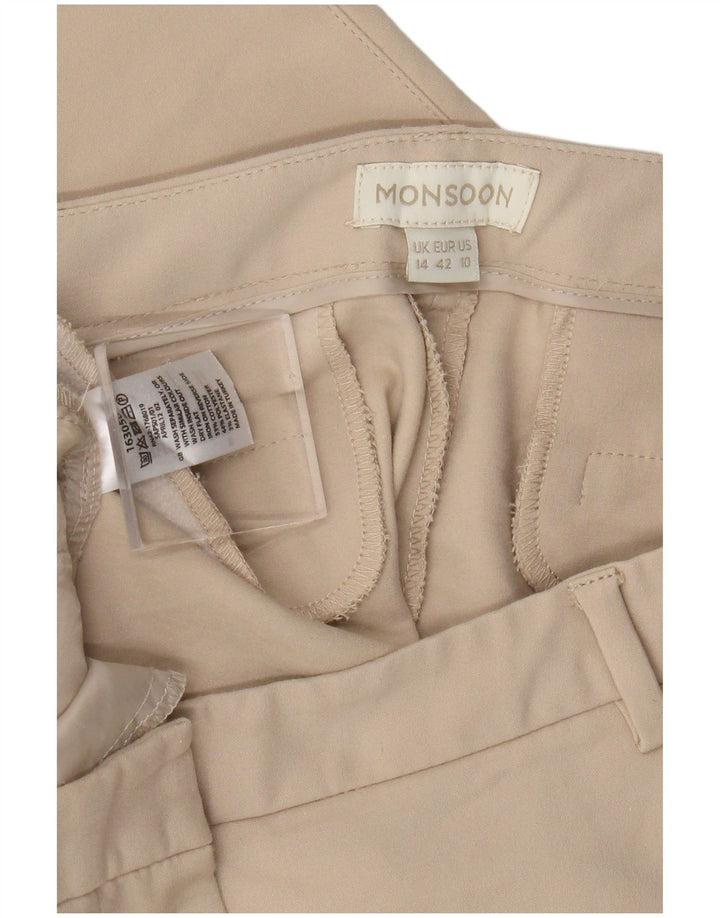 Monsoon γυναικείο ίσιο κομμένο παντελόνι UK 14 Medium W32 L24 Beige βαμβακερό