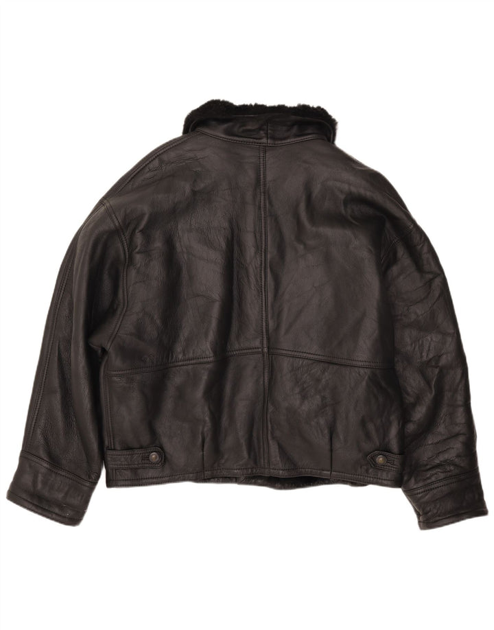 Vintage Ανδρικό Shearling Jacket IT 52 XL Μαύρο Δερμάτινο