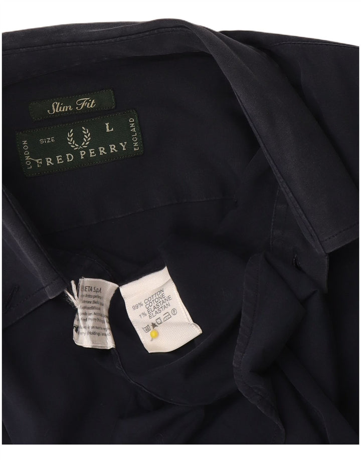 Fred Perry Ανδρικό πουκάμισο Slim Fit μεγάλο μπλε ναυτικό βαμβακερό