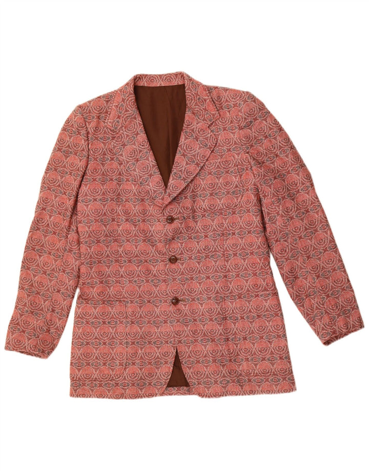 Vintage γυναικείο μπλέιζερ με 3 κουμπιά UK 14 Medium Red Geometric