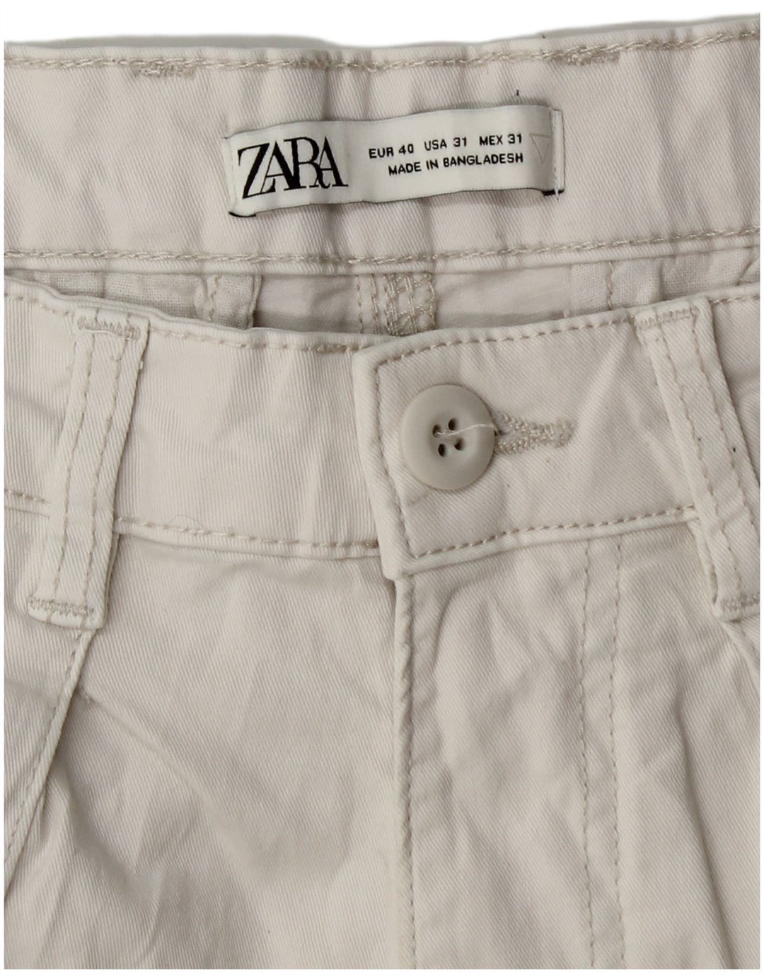 Zara Ανδρικό ίσιο παντελόνι Cargo EU 40 Medium W31 L28 Λευκό βαμβακερό