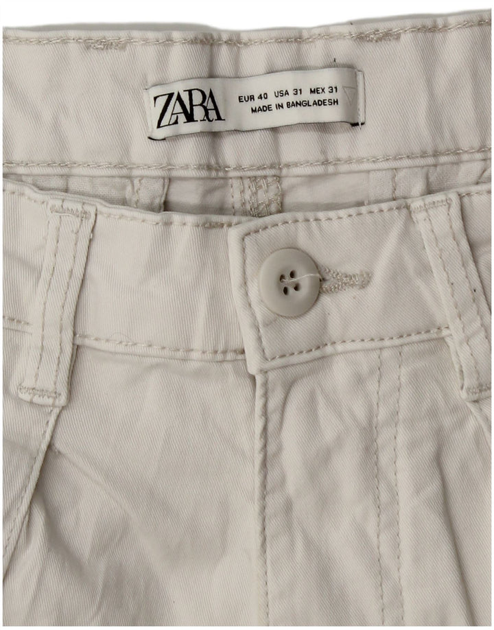 Zara Ανδρικό ίσιο παντελόνι Cargo EU 40 Medium W31 L28 Λευκό βαμβακερό