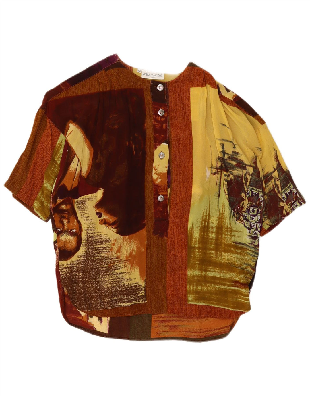 Vintage γυναικεία γραφική μπλούζα Top IT 46 Large Brown Colourblock