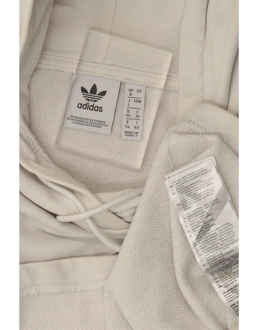 Γυναικεία κουκούλα ADIDAS Oversized Crop UK 8 Small White Cotton