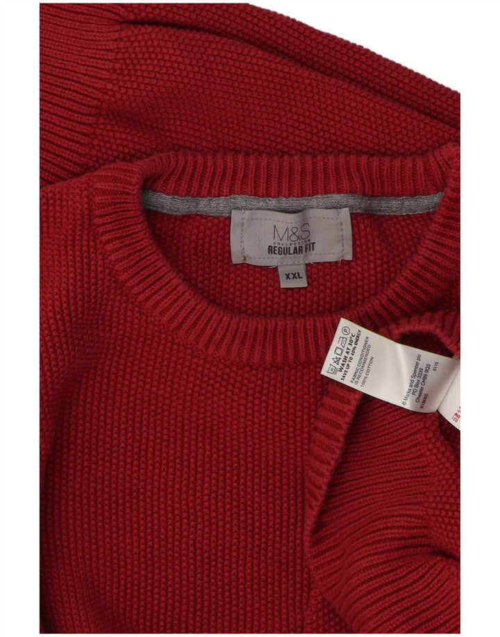 Ανδρικό πουλόβερ Marks & Spencer Regular Fit Crew Neck Jumper 2XL κόκκινο βαμβακερό