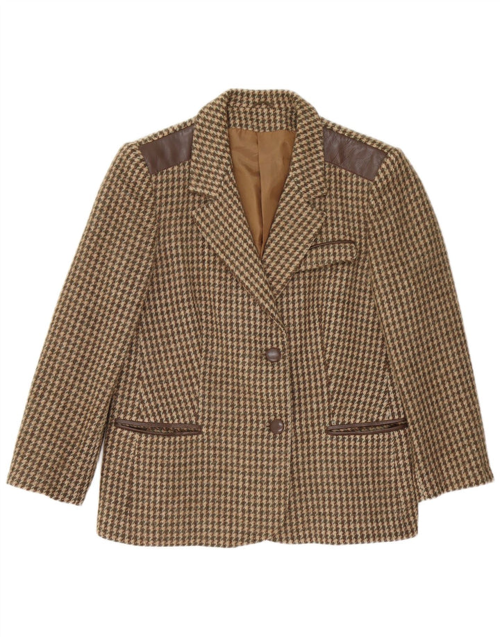 Vintage γυναικείο σακάκι σακάκι με 2 κουμπιά IT 48 XL καφέ μαλλί Houndstooth