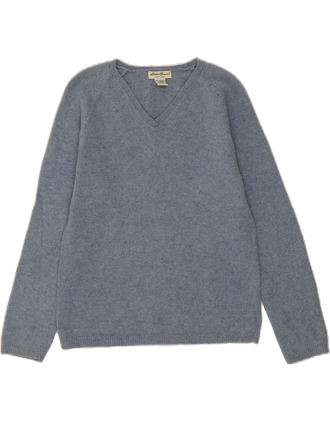 EDDIE BAUER Womens V-Neck Jumper Sweater UK 12 Medium Blue Lambswool Vintage Eddie Bauer and Second-Hand Eddie Bauer from Messina Hembry 