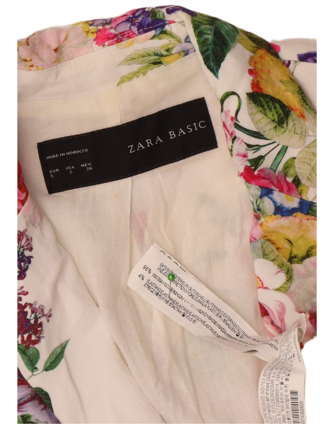 Zara Γυναικείο σακάκι 1 κουμπιού blazer UK 10 Small White Floral Viscose