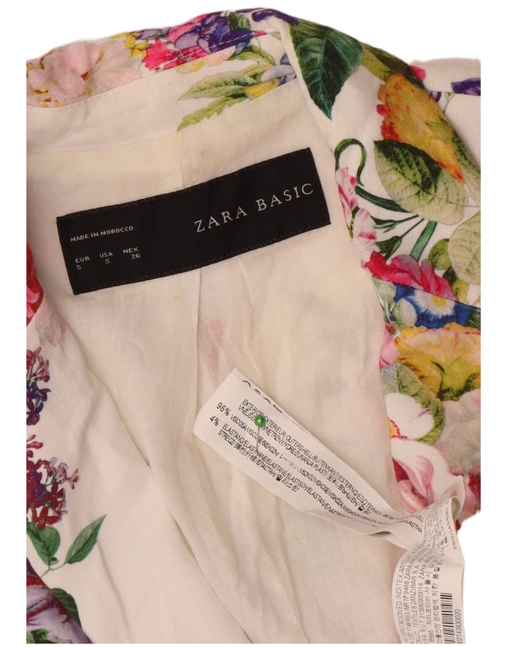 Zara Γυναικείο σακάκι 1 κουμπιού blazer UK 10 Small White Floral Viscose