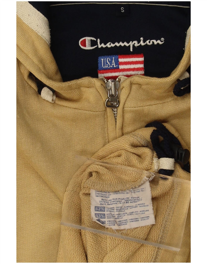 CHAMPION Mens Zip Hoodie Sweater Small Beige Cotton