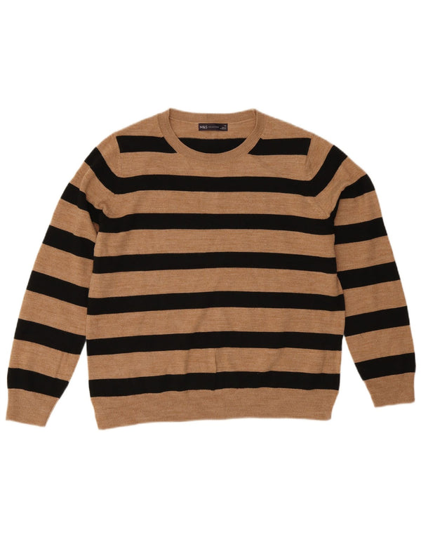 Marks & Spencer Γυναικείο πουλόβερ με λαιμόκοψη UK 16 Large Beige ριγέ