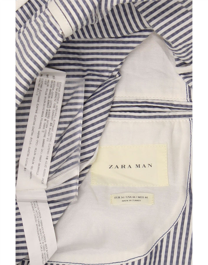 ZARA Mens 2 Button Blazer Jacket IT 54 2XL Blue Striped Cotton