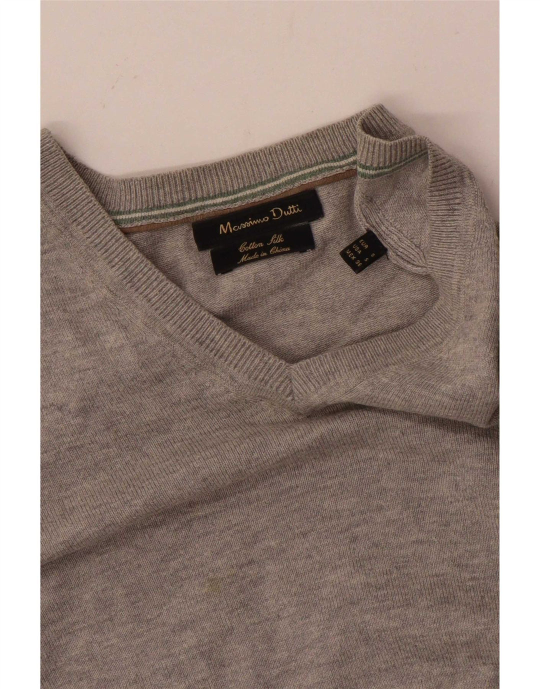 Ανδρικό πουλόβερ Massimo Dutti με V λαιμόκοψη, βαμβακερό γκρι μικρό