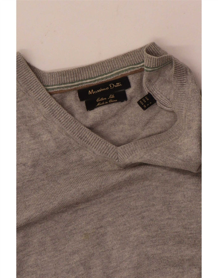 Ανδρικό πουλόβερ Massimo Dutti με V λαιμόκοψη, βαμβακερό γκρι μικρό