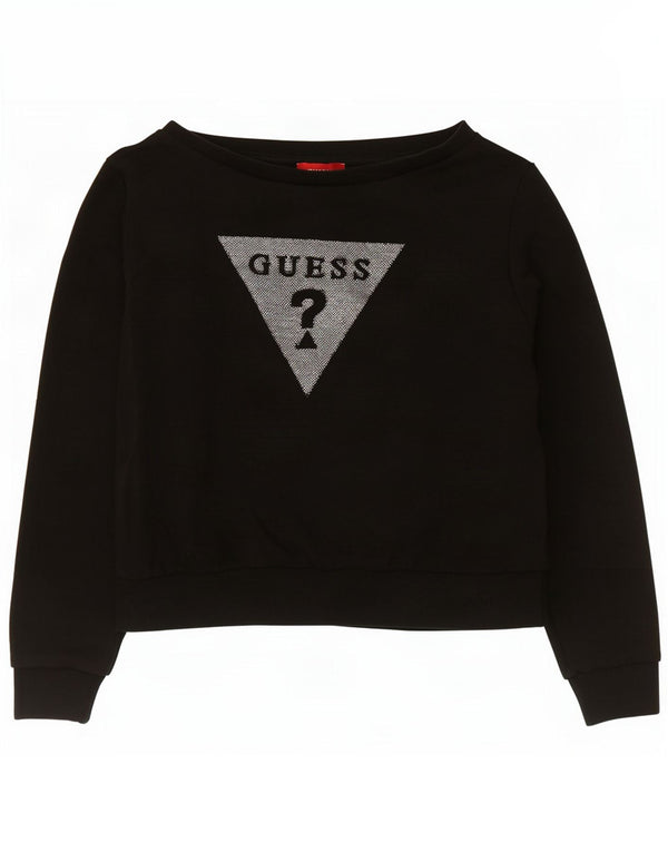 Guess Γυναικεία φούτερ γραφική Crop Jumper UK 14 Medium Black Cotton