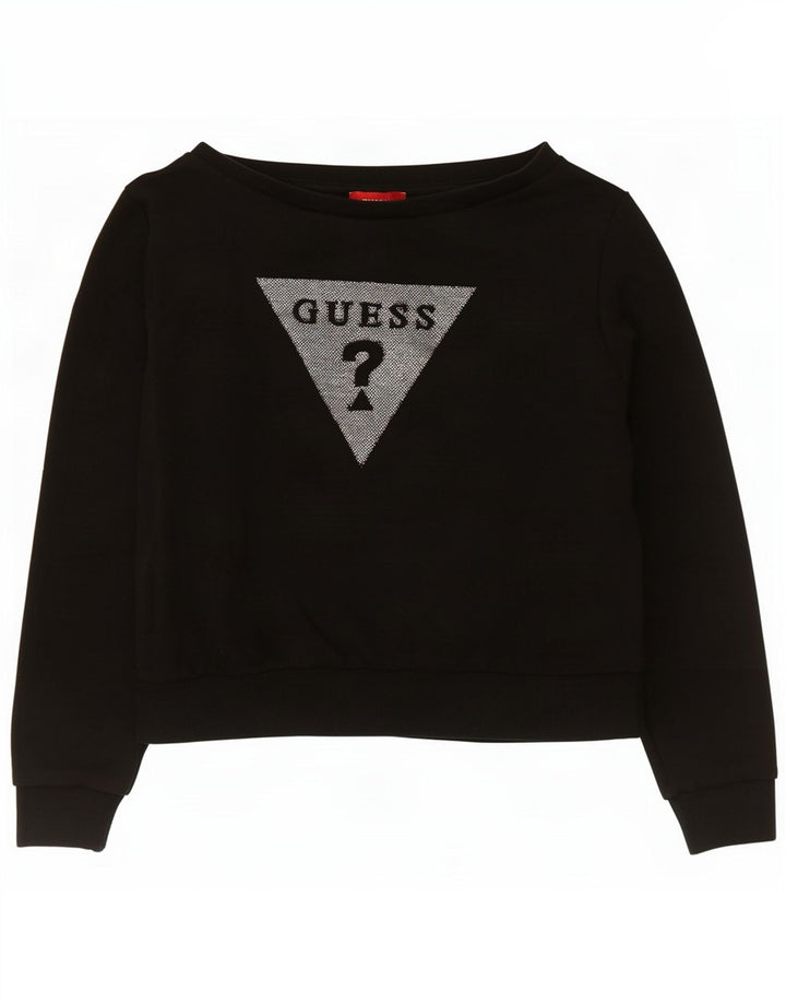 Guess Γυναικεία φούτερ γραφική Crop Jumper UK 14 Medium Black Cotton