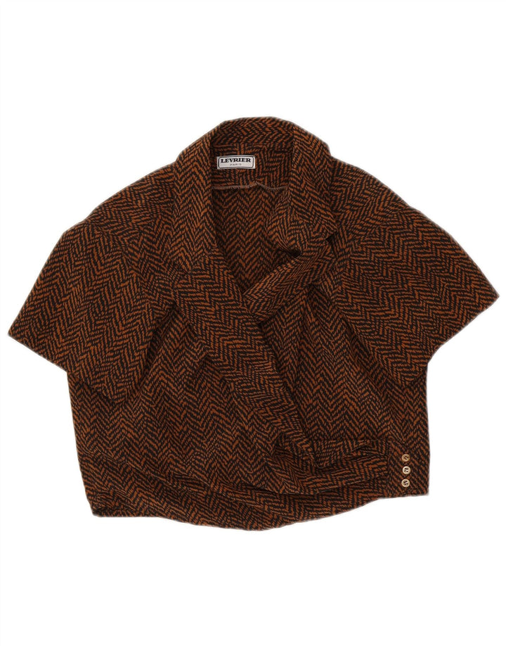 Vintage γυναικείο πουκάμισο με κοντό μανίκι μπλούζα UK 8 Μικρό καφέ ψαροκόκκαλο