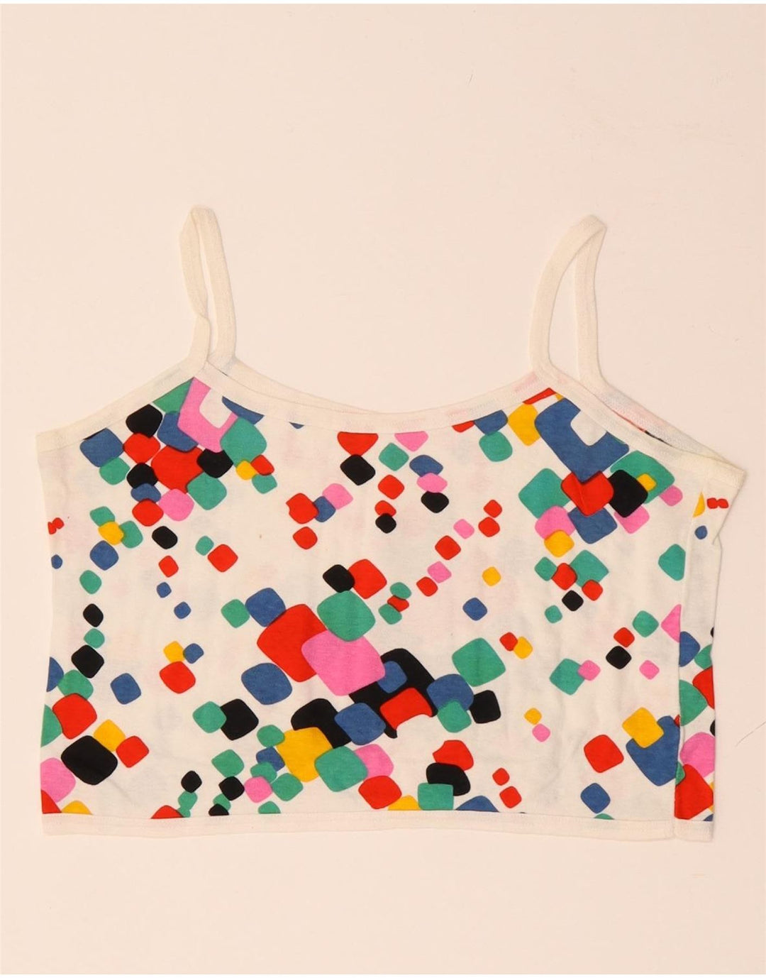 VINTAGE Γυναικείο Crop Cami Top UK 10 Μικρά Πολύχρωμα Γεωμετρικά