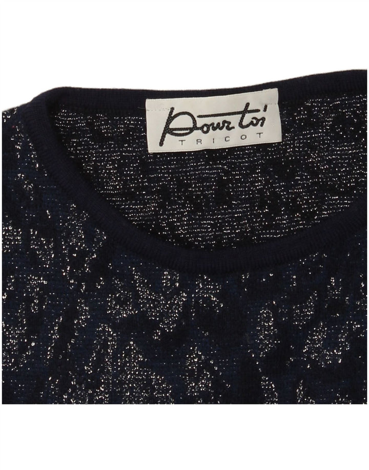 Vintage γυναικείο τοπ μακρυμάνικο UK 8 Small Navy Blue Tie Dye