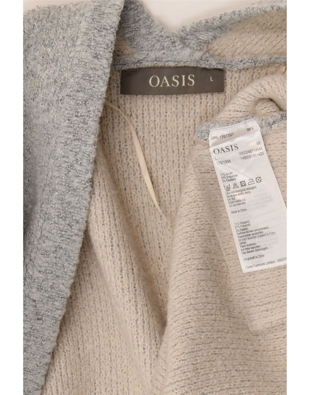 Γυναικείο Oasis Oversized ανοιχτό πουλόβερ UK 16 μεγάλο γκρι ακρυλικό