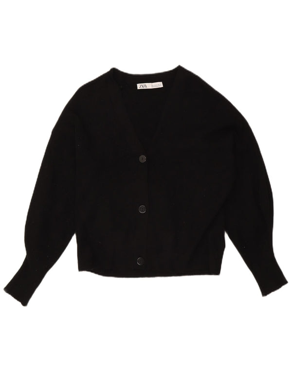 Zara Womens Crop Cardigan Sweater UK 14 Medium Black Viscose