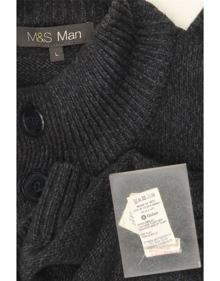 Marks & Spencer Ανδρικό πουλόβερ με κουμπιά πουλόβερ με λαιμόκοψη μεγάλο μπλε ναυτικό