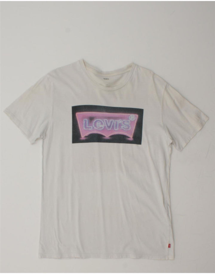 LEVI'S Mens Graphic T-Shirt Top Medium White Cotton Vintage Levi's and Second-Hand Levi's from Messina Hembry 