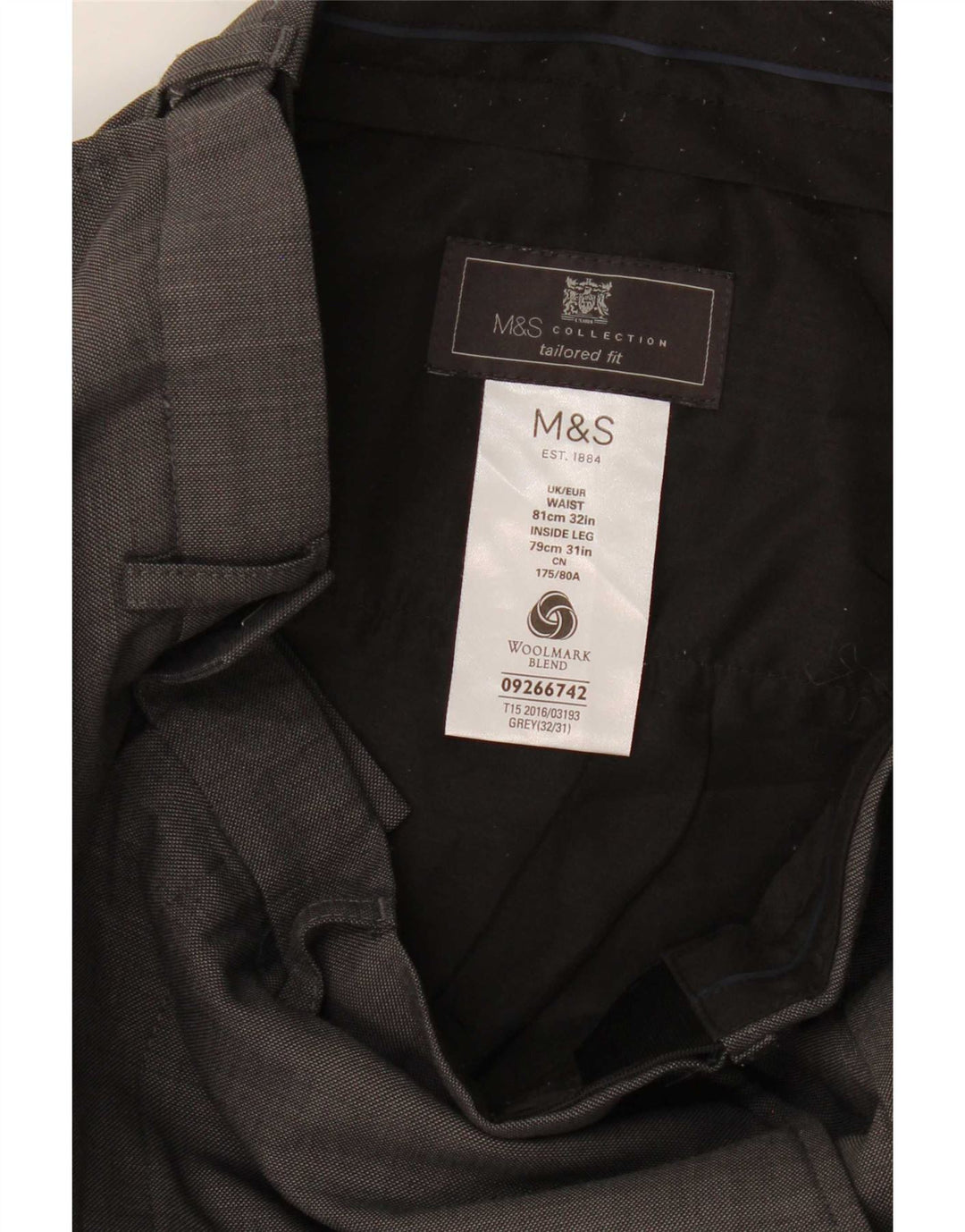 Marks & Spencer Ανδρικό ίσιο παντελόνι με ίσιο κοστούμι W32 L26 Γκρι μαλλί