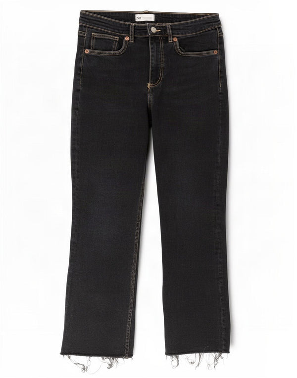 Zara Womens Crop Bootcut Jeans EU 42 Large W32 L26 Black