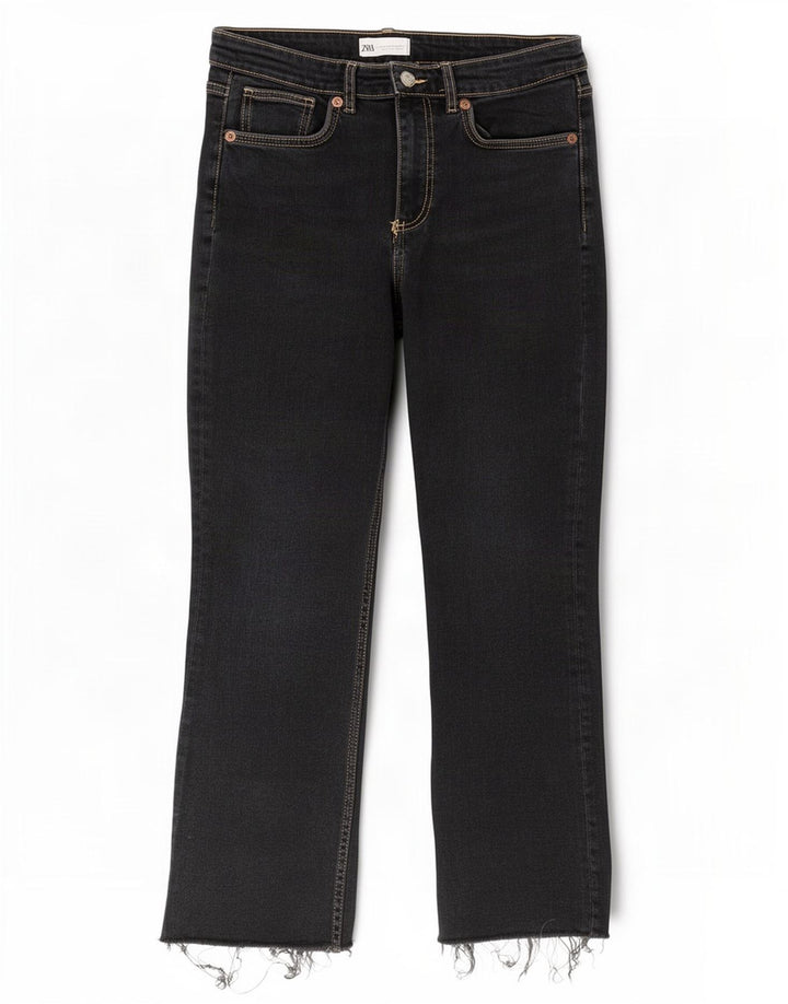 Zara Womens Crop Bootcut Jeans EU 42 Large W32 L26 Black