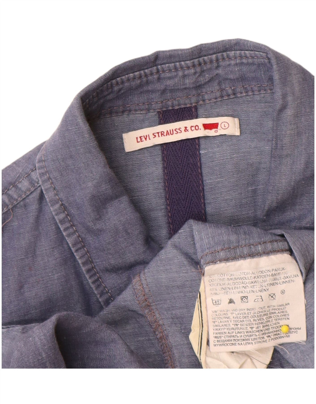 Γυναικείο κοντομάνικο πουκάμισο Levi's UK 14 μεγάλο μπλε βαμβακερό