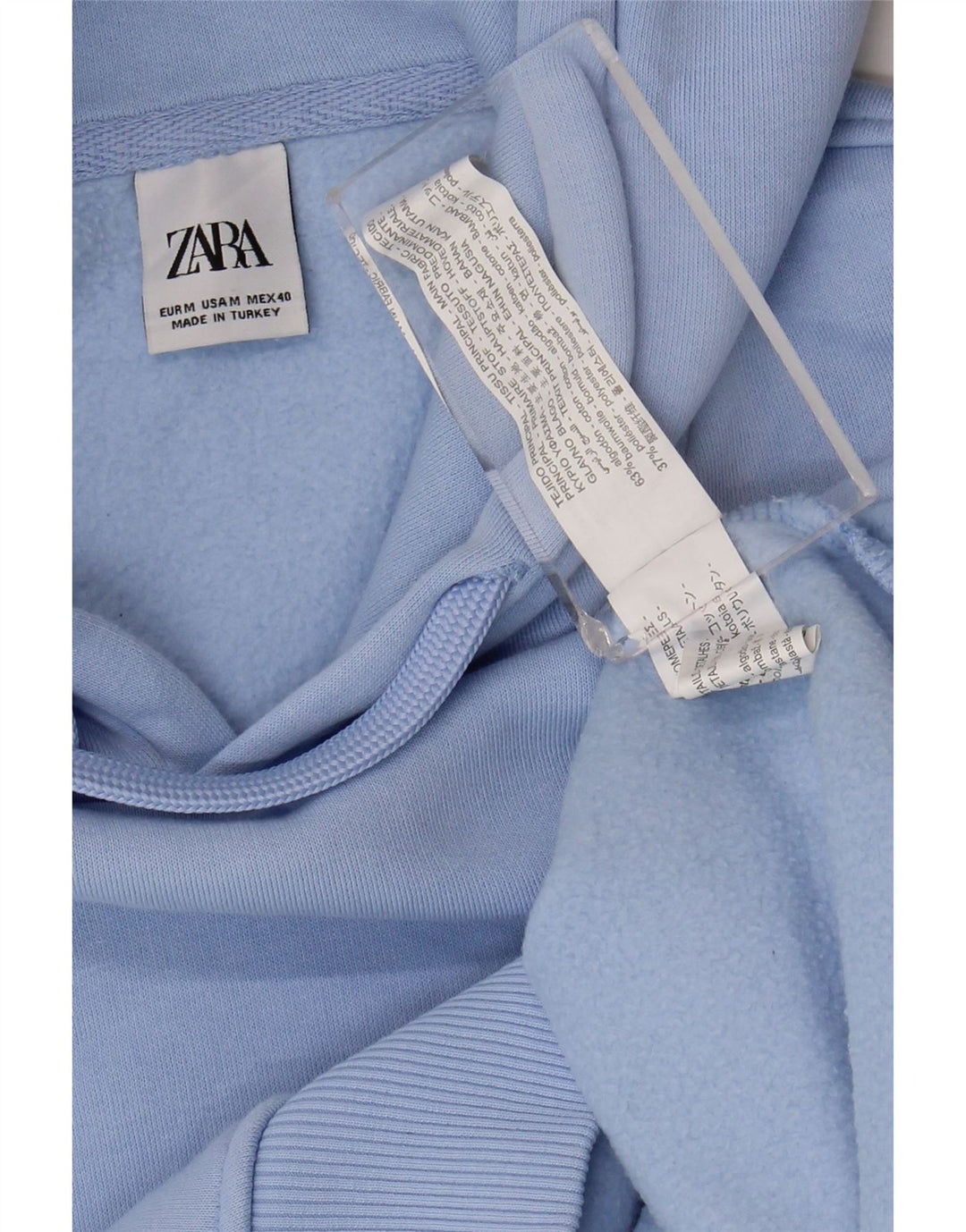 Zara Ανδρικό Hoodie Jumper Μεσαίο Μπλε Βαμβακερό