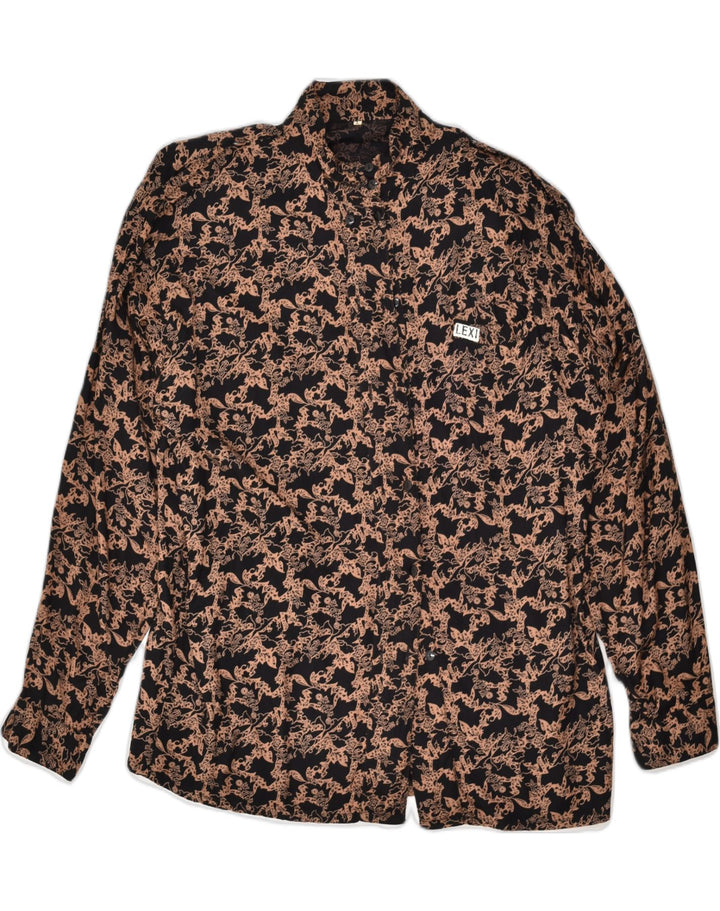 VINTAGE Womens Shirt UK 16 Large Brown Floral Viscose | Vintage Vintage | Thrift | Second-Hand Vintage | Used Clothing | Messina Hembry 