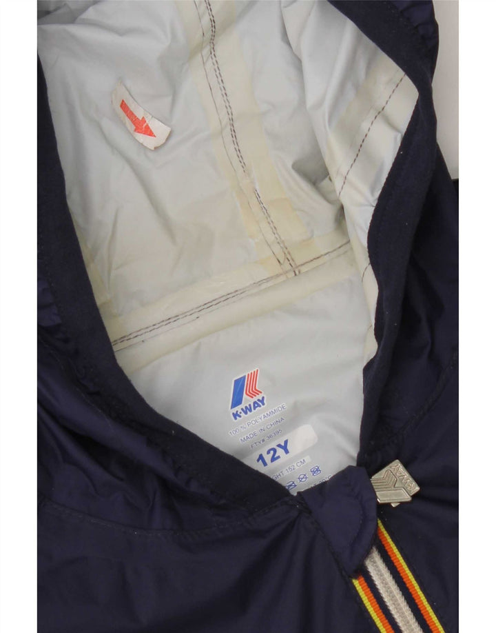 K-Way Boys Hooded Rain Jacket 11-12 Years Navy Blue Nylon
