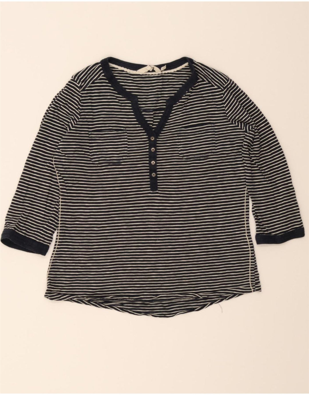 FAT FACE Womens Oversized Top 3/4 Sleeve UK 10 Small Navy Blue Striped Vintage Fat Face and Second-Hand Fat Face from Messina Hembry 