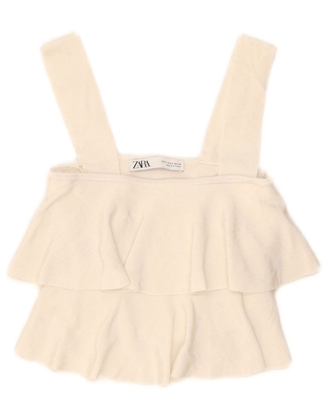 Zara Γυναικείο Crop Ruffle Μπροστινό Cami Top UK 8 Small Off White Viscose