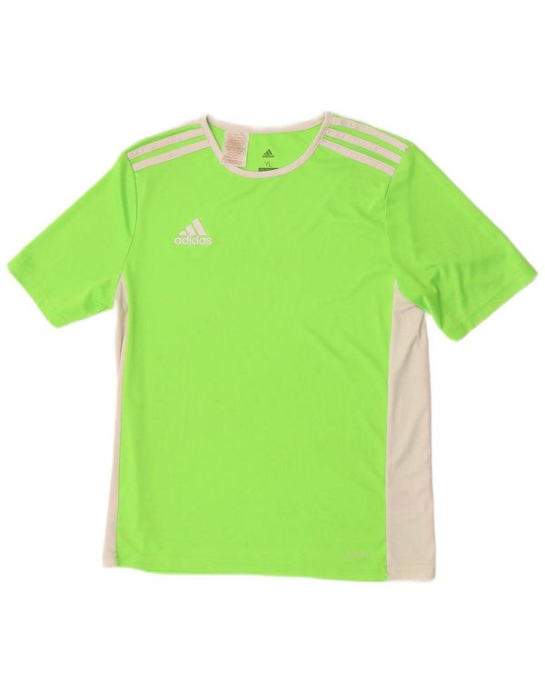 Adidas Girls Climalite T-Shirt Top 13-14 Years Large Green Colourblock