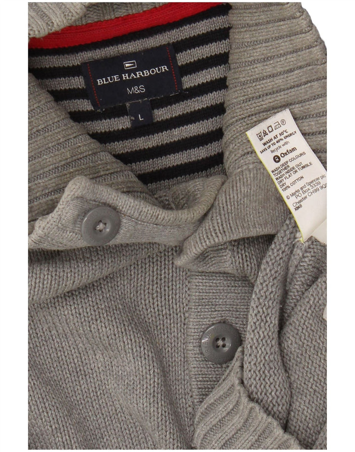 Ανδρικό πουλόβερ Marks & Spencer Μπλε Harbor με λαιμό πουλόβερ μεγάλο γκρι